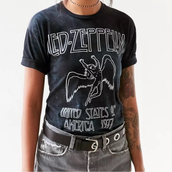 Led Zeppelin Liquid Navy Blue T-shirt women’s extra small XS rock tee - Picture 1 of 11